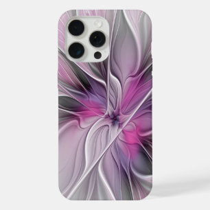 Floral Fractal Modern Abstract Flower Pink Grey iPhone 15 Pro Max Case