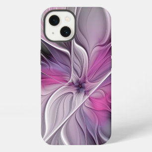 Floral Fractal Modern Abstract Flower Pink Grey iPhone 13 Case