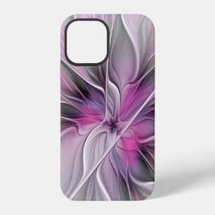 Floral Fractal Modern Abstract Flower Pink Grey iPhone 12 Case