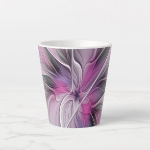 Floral Fractal Modern Abstract Flower Pink Grey Latte Mug