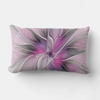 Floral Fractal Modern Abstract Flower Pink Grey Lumbar Cushion