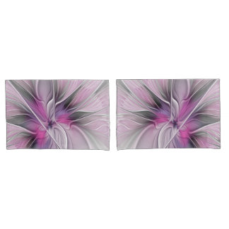 Floral Fractal Modern Abstract Flower Pink Grey Pillowcase