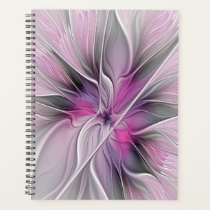 Floral Fractal Modern Abstract Flower Pink Grey Planner