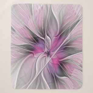 Floral Fractal Modern Abstract Flower Pink Grey Sherpa Blanket