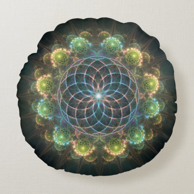 Floral fractal ornament round cushion (Front)