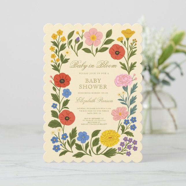 Floral Frame Baby in Bloom Baby Shower  Invitation (Creator Uploaded)