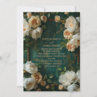  Floral frame background with white and cream rose Invitation