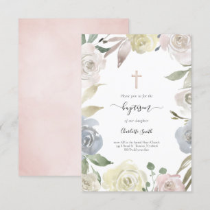 floral frame Baptism baby girl Invitation