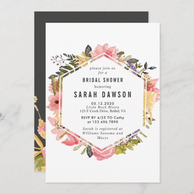 Floral Frame Bridal Shower Invitation (Front/Back)