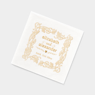 Floral Frame Bride Groom Names Wedding Couple Foil Napkins