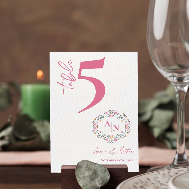 Floral Frame Chic Monogram Wedding Table Number (Floral Frame Chic Monogram Wedding Table Number)