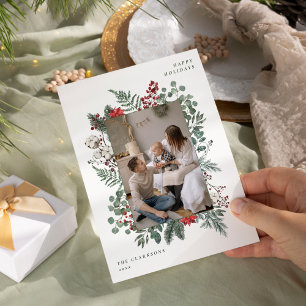 Floral Frame Christmas Holiday Photo Card