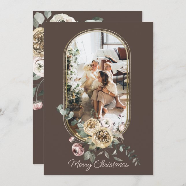 Floral Frame Christmas Holiday Photo Personalised (Front/Back)