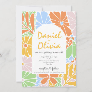 Floral Frame Colourful Retro Wedding Invitation