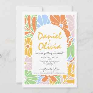 Floral Frame Colourful Retro Wedding Invitation
