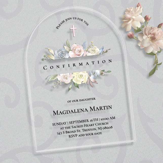 floral frame Confirmation Acrylic Invitations (Creator Uploaded)