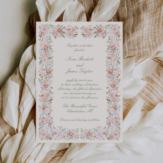 Floral Frame Cottage Garden Wedding Invitation (Creator Uploaded)