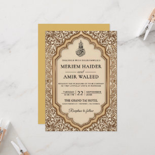 Floral Frame Cream and Gold Islamic Muslim weeding Invitation