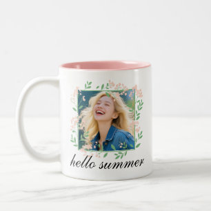 Floral Frame Custom Text and Image Your Text Pink Two-Tone Coffee Mug