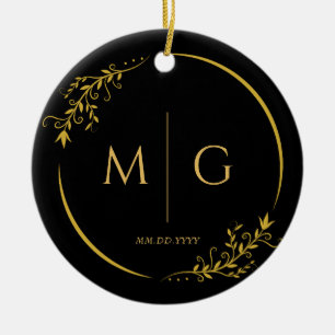 Floral Frame Elegant Personalized Monogram Ceramic Tree Decoration