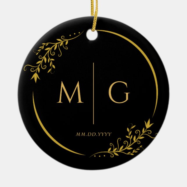 Floral Frame Elegant Personalized Monogram Ceramic Tree Decoration (Front)