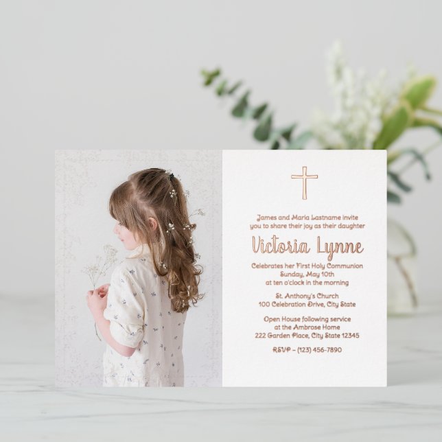 Floral Frame First Communion with Photo (Standing Front)