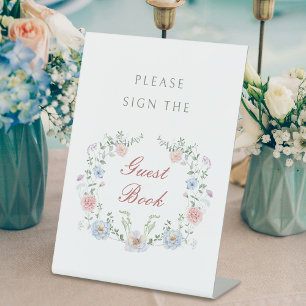 Floral Frame Guest Book Pedestal Sign
