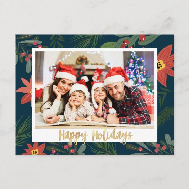 Floral frame happy holidays postcard (Front)
