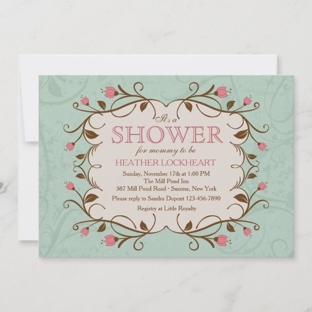 Floral Frame in Pink Invitation (Front)