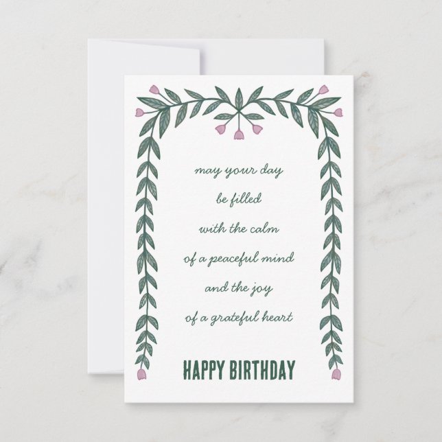 Floral Frame Inspirational Mindful Happy Birthday  Card (Front)
