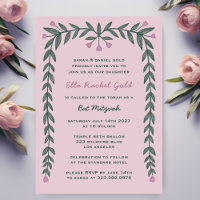 Floral Frame Modern Custom Bar Bat Mitzvah Girl