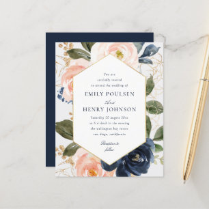 Floral frame navy and blush watercolor wedding