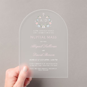 Floral Frame Nuptial Mass Religious Wedding Acrylic Invitations