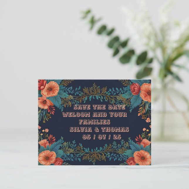 Floral Frame Orange Flowers Wedding Postcard (Standing Front)