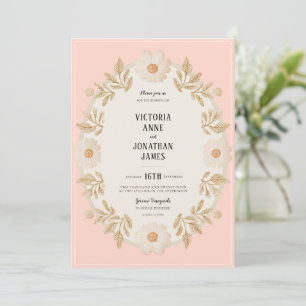 Floral Frame Peach Cream Photo Wedding Invitation