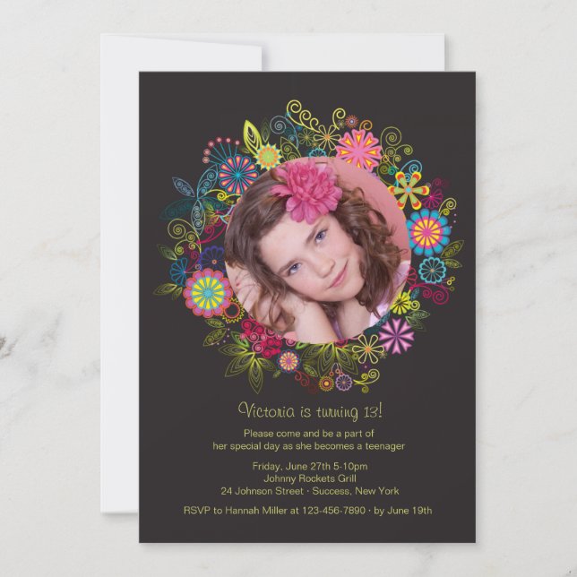 Floral Frame Photo Invitation (Front)