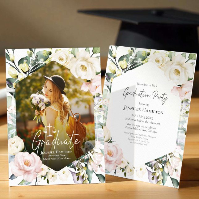 Floral Frame Photo Law School Graduation Party Invitation (Creator Uploaded)