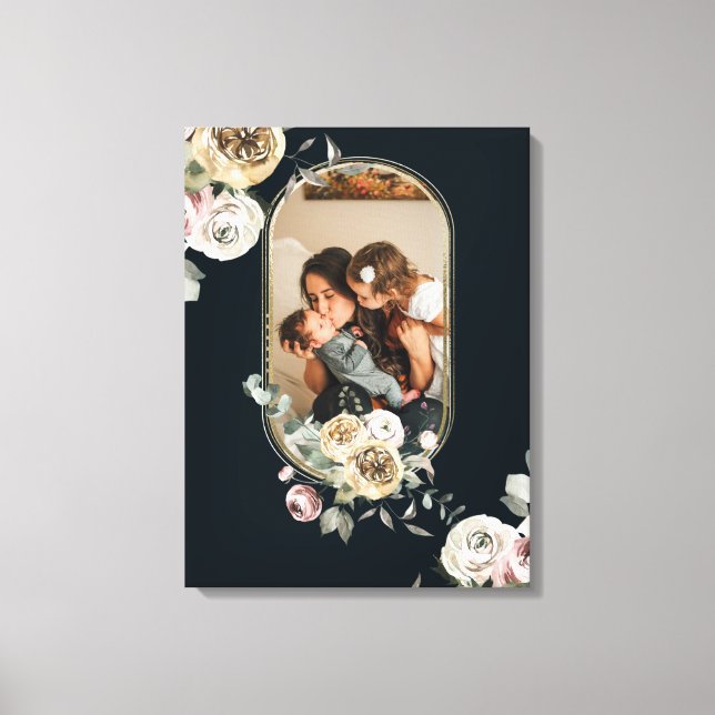 Floral Frame Photo Personalised Canvas Print (Front)