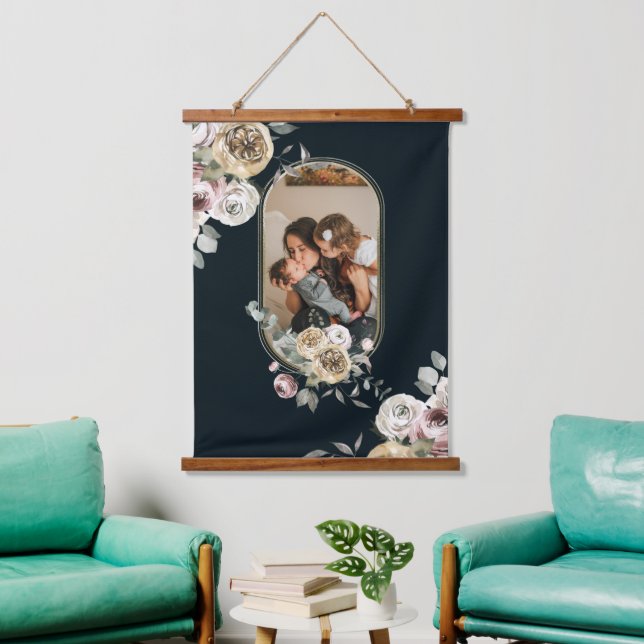 Floral Frame Photo Personalised Hanging Tapestry (Living Room)