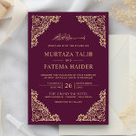 Floral Frame Plum and Gold Islamic Muslim Wedding Invitation<br><div class="desc">Invite your guests with this Islamic style wedding invitation featuring an intricate floral design and 'Bismillah' in Arabic calligraphy on a plum purple background. Simply add your event details on this easy-to-use template to make it a one-of-a-kind invitation. This invitation is fully customisable. All texts are editable and background colour...</div>