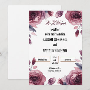 Floral Frame Plum Islamic Muslim Wedding Invitation