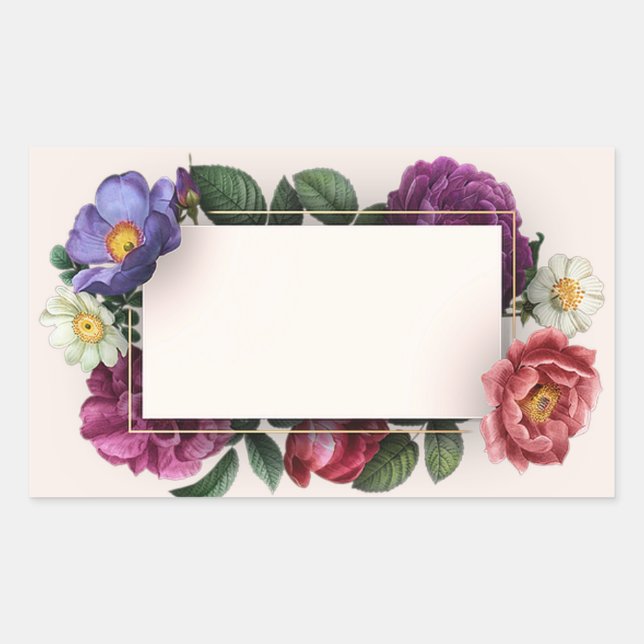 Floral Frame Pretty Vintage Style Rectangular Sticker (Front)