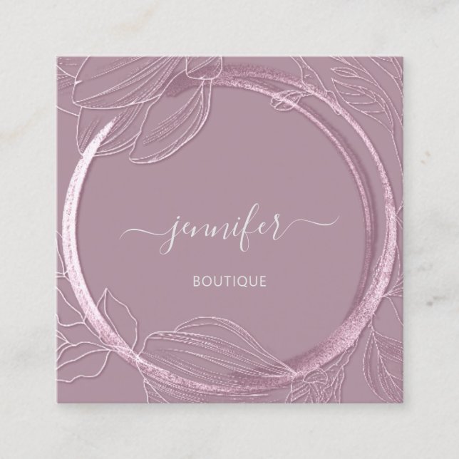 Floral Frame QR Code Logo Pink Rose Royal  Square Business Card (Front)