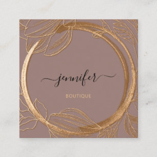 Floral Frame QR Code Logo Rose Gold Royal    Square Business Card