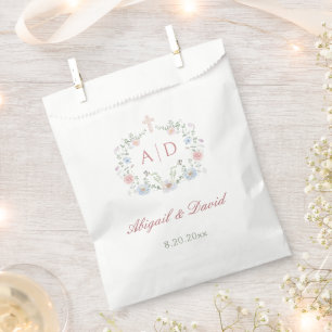Floral Frame Religious Wedding Monograms Favour Bags