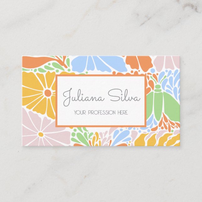 Floral Frame Retro Colourful  Business Card (Front)