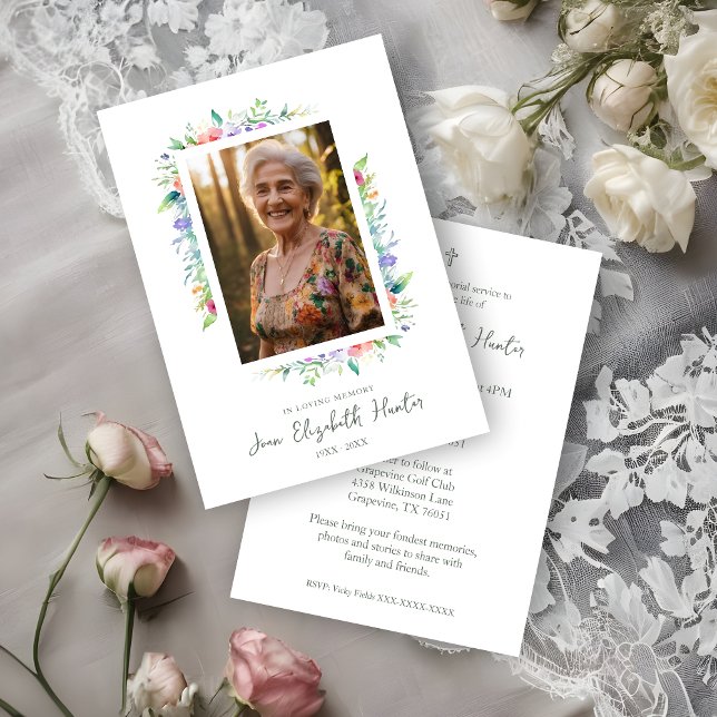 Floral Frame Traditional Elegant Funeral Photo  Invitation (Floral Frame Traditional Elegant Funeral Photo Invitation Card.)