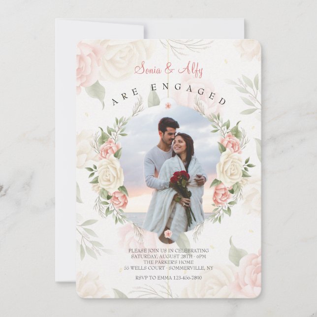 Floral Frame Watercolor Photo Invitation (Front)