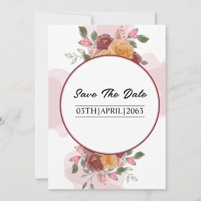 Floral Frame Winter Wedding Card Invitation  (Back)