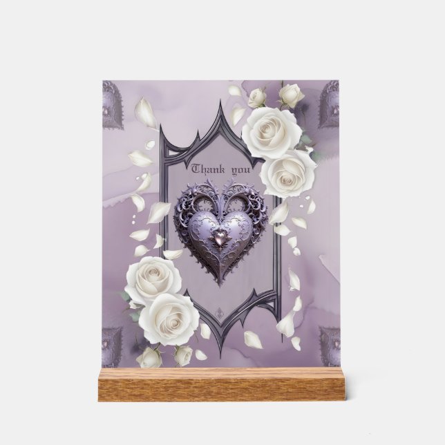 Floral frame with a heart and white roses  acrylic sign (Front)